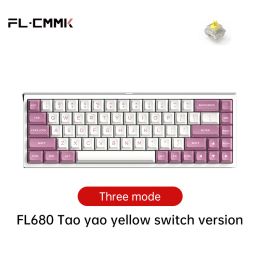 FL680 Three-Mode Mechanical Keyboard 68 Keys RGB Hot-Swappable 2.4G Wireless Bluetooth Wired Win/Mac/iPad (Color: G Yellow switch)