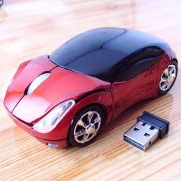 New USB 2.4GH Souris Optique Voiture Style Wireless Car USB2.0 Optical Mouse Mice For Laptop PC Computer (Color: Red)