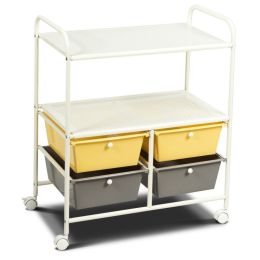 4 Drawers Shelves Rolling Storage Cart Rack (Color: Yellow)