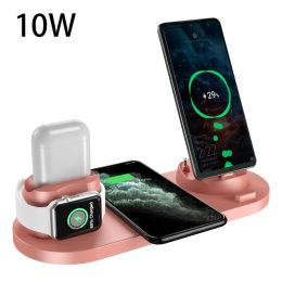 Wireless Charger For IPhone14 13 Fast Charger For Phone Fast Charging Pad For Phone Watch 6 In 1 Charging Dock Station (Style: 10w, Color: pink)