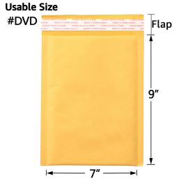 Kraft Bubble Mailers, Yellow Padded Envelope (Qty: 25Pcs, size: #DVD (7" x 9"))