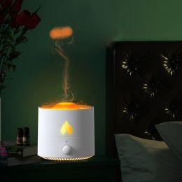 Amazon Top Office Custom Flame Night Light Aroma Diffuser 250ml Ultrasonic USB Fire Lamp Fragrance Jellyfish Air Humidifier (Color: White)