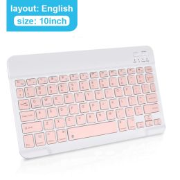 Mini Wireless Keyboard Bluetooth Keyboard For ipad Phone Tablet Russian Spainish Rechargeable keyboard For Android ios Windows (Ships From: China, Color: 10 in Pink English)