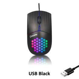 USB/Type C Wired Mouse 1600 DPI RGB Backlit Mice Honeycomb Gaming Mause for Computer iPad Mac Tablet Macbook Air Laptop PC (Color: USB Black)