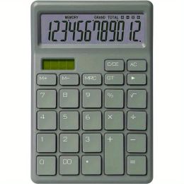 12-Digit Display Accounting Office Supplies Soundless Solar Students For College Finance Class Portable Dual Power Commercial Calculator (Color: Matcha Green)