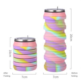 480ml Foldable Silicone Water Cup Creative Protable Travel Cycling Running Water Bottle Folding Outdoor Sports Kettle Drinkware (Capacity: 480ml, Color: 005)