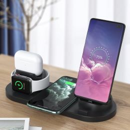 6 In 1 Rotate Holder Universal Wireless Charger For Phone Smart Watch Earphones (Color: White)