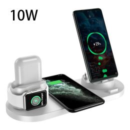 Wireless Charger For IPhone14 13 Fast Charger For Phone Fast Charging Pad For Phone Watch 6 In 1 Charging Dock Station (Style: 10w, Color: White)