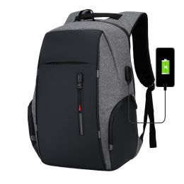 Waterproof Laptop Backpack 17" Travel Rucksack School Bag with USB Charging Port (Color: Gray)