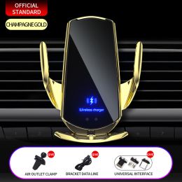 30W Car Wireless Charger Magnetic Automatic Car Mount Phone Holder For iPhone Samsung Xiaomi Infrared Induction QI Fast Charging (Ships From: CN, Color: Gold)