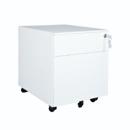 2 Drawer Mobile File Cabinet with Lock Metal Filing Cabinet for Legal/Letter/A4/F4 Size, Fully Assembled Include Wheels, Home/Office Design (Color: White)