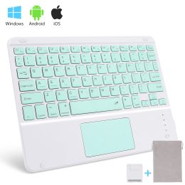 Wireless Bluetooth Keyboard with Touchpad for iPad Keybaord iPhone Samsung Galaxy Xiaomi Huawei Microsoft Surface HP (Axis Body: Brown Switch, Color: green square)