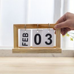 1pc, Classic Standing Flip Calendar Wooden Perpetual Calendar, Retro Wood Flip Desk Calendar For Home Office Daily Use Desk (Style: Type A)