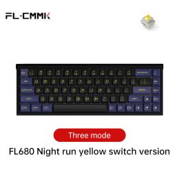 FL680 Three-Mode Mechanical Keyboard 68 Keys RGB Hot-Swappable 2.4G Wireless Bluetooth Wired Win/Mac/iPad (Color: G Yellow switch6)