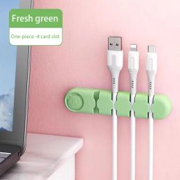 Desktop Cable Organizer Storage Charging Cable Holder Soft Silicone Hub With 4 Holes (Color: Green, size: 4 Holes A Pack)