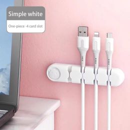 Desktop Cable Organizer Storage Charging Cable Holder Soft Silicone Hub With 4 Holes (Color: White, size: 4 Holes A Pack)