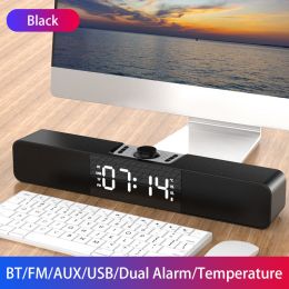 LED TV Soundbar Bluetooth Speaker Portable Wireless Computer Speakers USB Clock BoomBox Bass Sound Bar AUX HIFI TF USB FM Radio (Ships From: China, Color: Q10 Black Upgrade)