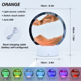 2023 Creative 3D Moving Sand Art Night Light Quicksand Painting Table Lamp LED Lights Hourglass Christmas Gift Home Office Decor (Ships From: CN, Emitting Color: Orange)