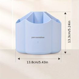 Office Desk 360 ° Rotating Double Layer Pen Holder Stationery Storage Box School Large Capacity Multifunctional Creative Pen Holder (Color: Single Layer-Blue)