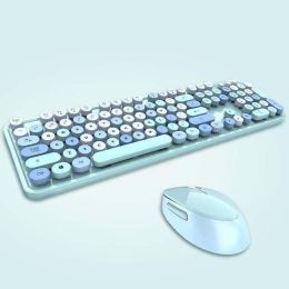 Cool red color wireless keyboard mouse color punk keyboard office (Color: Mixed blue)