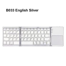 English B033 Mini Folding keyboard; Wireless Bluetooth Keyboard with Touchpad for Windows; Android; IOS (Ships From: China, Color: B033 English silver)