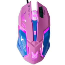 USB Wired Gaming Mouse Pink Computer Professional E-sports Mouse 2400 DPI Colorful Backlit Silent Mouse for Lol Data Laptop Pc (Color: pink)