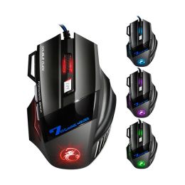 Computer Mouse Gamer Ergonomic Gaming Mouse USB Wired Game Mause 5500 DPI Silent Mice With LED Backlight 7 Button For PC Laptop (Color: black)