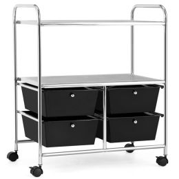 4 Drawers Shelves Rolling Storage Cart Rack (Color: black)