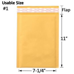 Kraft Bubble Mailers, Yellow Padded Envelope (Qty: 25Pcs, size: #1 (7.25" x 11"))