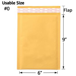 Kraft Bubble Mailers, Yellow Padded Envelope (Qty: 25Pcs, size: #0 (6" x 9"))