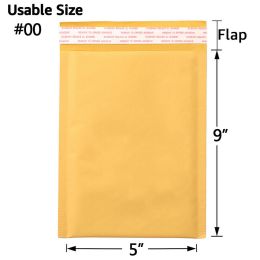 Kraft Bubble Mailers, Yellow Padded Envelope (Qty: 50Pcs, size: #00 (5" x 9"))