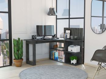 Fresno Writing Computer Desk; Four Shelves (Color: Smokey Oak)