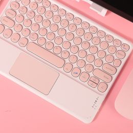 Wireless Bluetooth Keyboard with Touchpad for iPad Keybaord iPhone Samsung Galaxy Xiaomi Huawei Microsoft Surface HP (Axis Body: Brown Switch, Color: pink round)