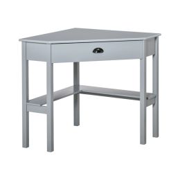 Triangle Computer Corner Desk with Drawer (Color: Gray)