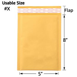 Kraft Bubble Mailers, Yellow Padded Envelope (Qty: 25Pcs, size: #X (5" x 8"))