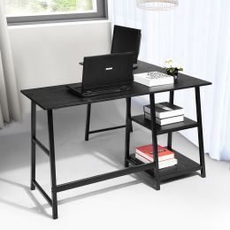 L-Shaped Corner Computer Desk with Open Shelves, Vintage Brown (Color: black)