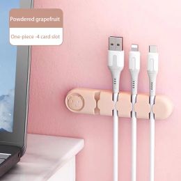 Desktop Cable Organizer Storage Charging Cable Holder Soft Silicone Hub With 4 Holes (Color: pink, size: 4 Holes A Pack)