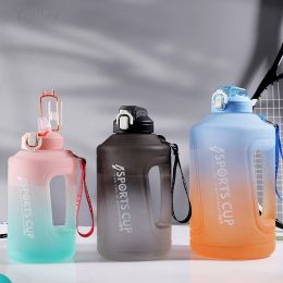 YCALLEY Sport Water Bottle Reminder Silicone Sith Straw Waterbottle Items Fitness Big Bottles 1500ML / 2300ML / 3800ML Sport (Color: Gray and Black, size: 2300ml)