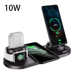 Wireless Charger For IPhone14 13 Fast Charger For Phone Fast Charging Pad For Phone Watch 6 In 1 Charging Dock Station (Style: 10w, Color: black)