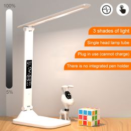 LED Desk Lamp Multifunction LCD Table Lamps With Calendar USB Dimmable Touch Night Light With Pens Holder Student Reading Office (Ships From: CN, Body Color: 1 head - USB in)